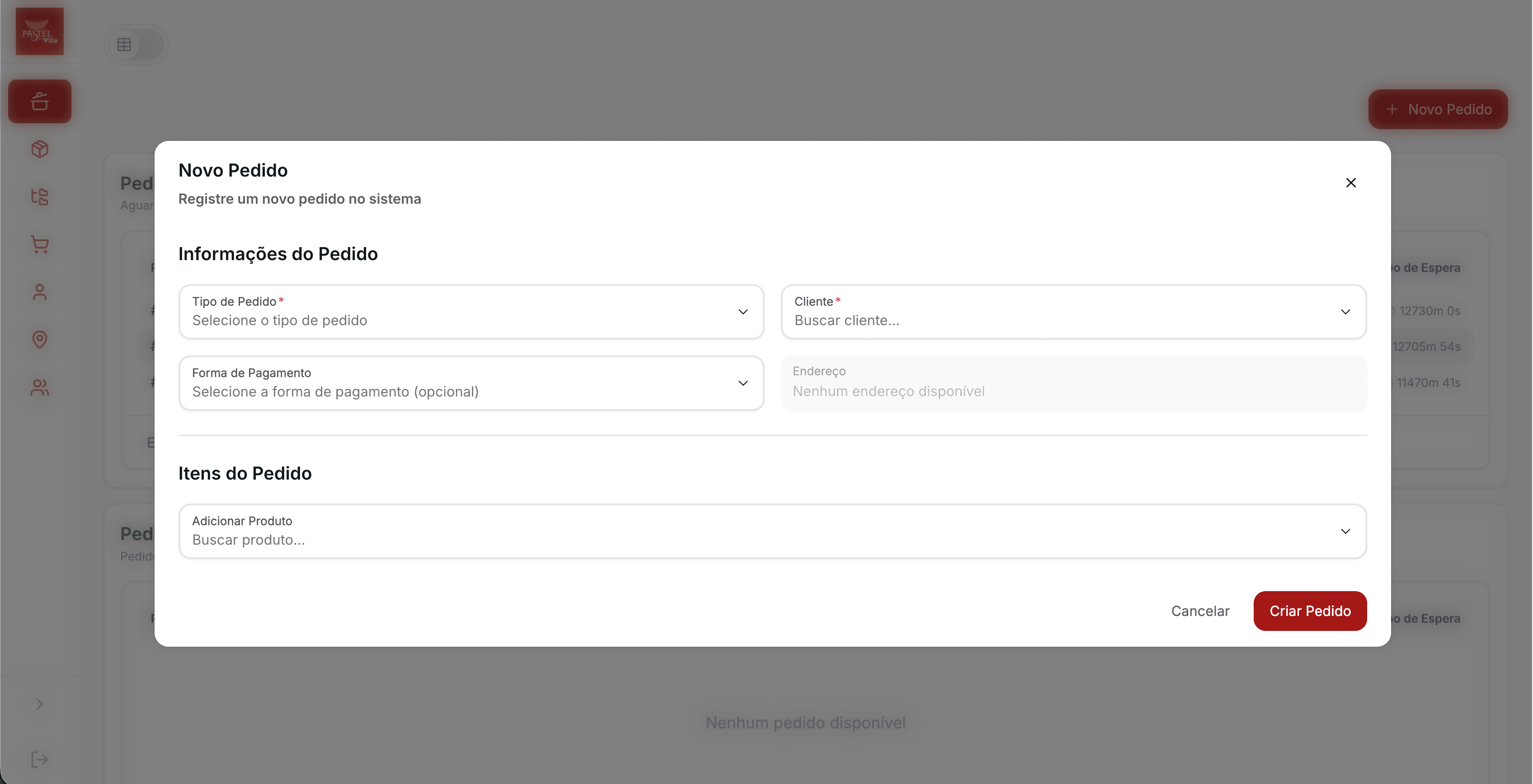 Pedido Pastel da Vila